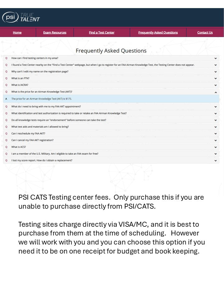 PSI Cats FAA Testing Fee